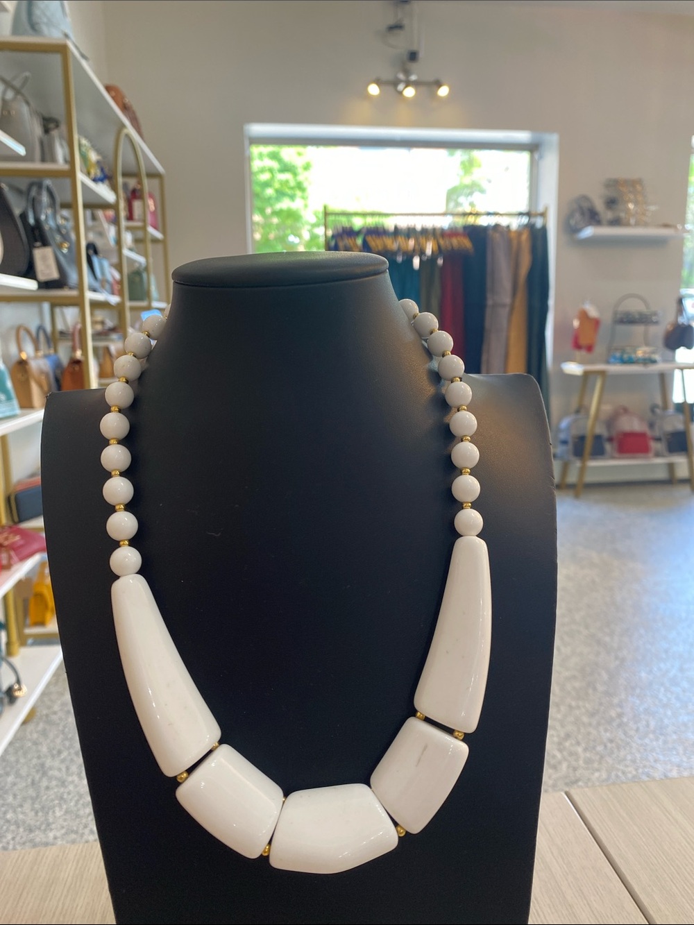 White Beaded Statement Necklace